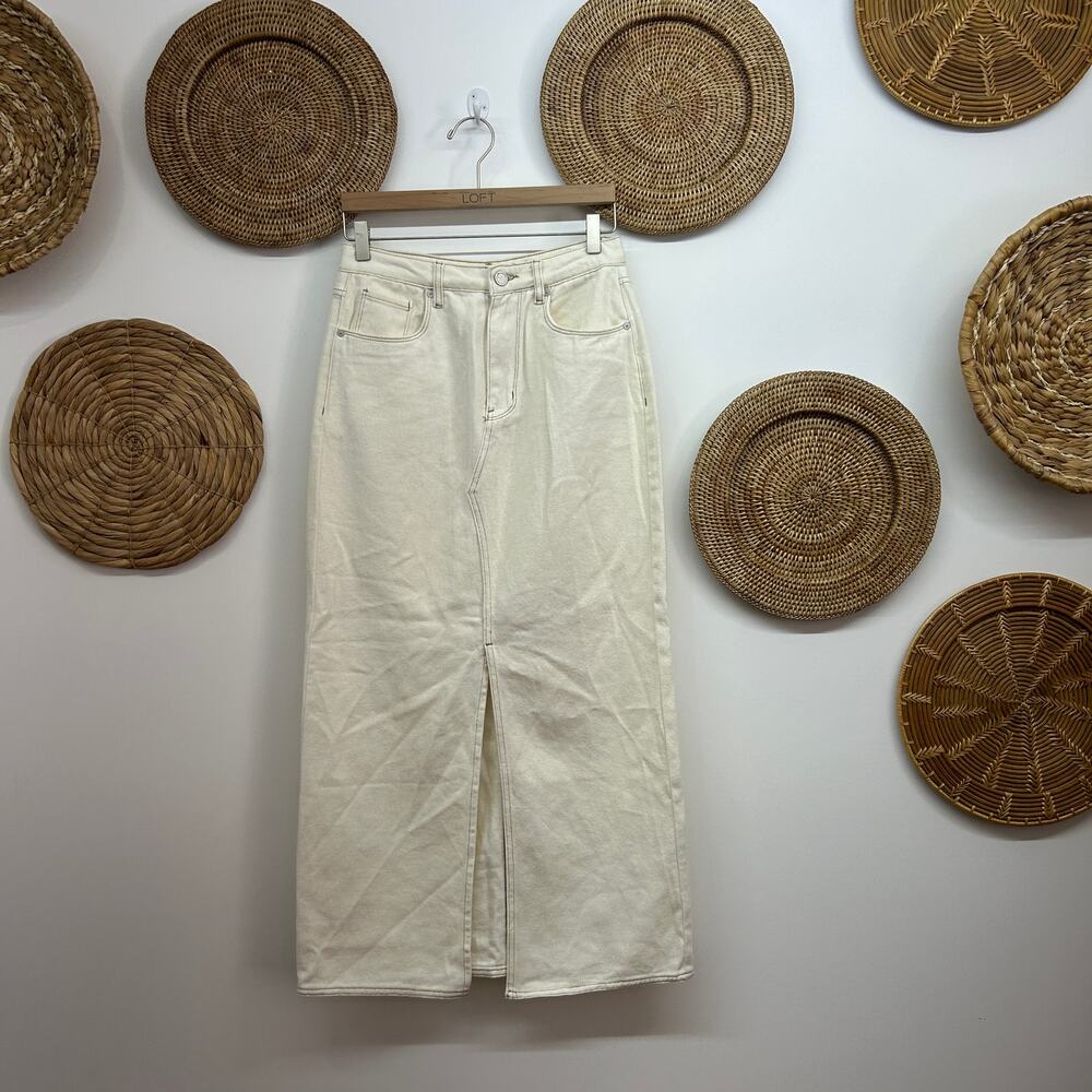 NEW Revolve Blank NYC Neutral Slit White Denim Long Maxi Jean Skirt 26